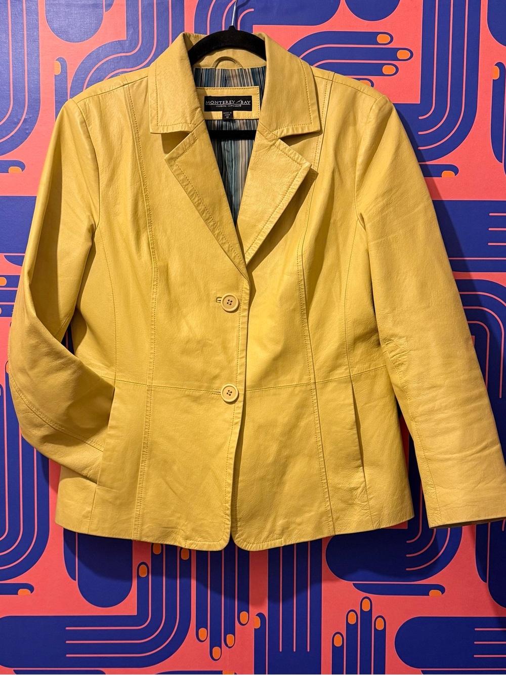 Vintage Butter Yellow Genuine Leather Blazer Jacket